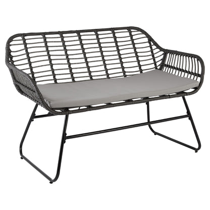 Wick rattan sofa set with grey LED premium parasol – dark grey