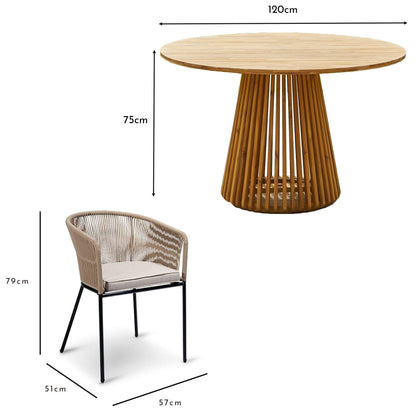 Willow 4 Seater Natural Wood Round Garden Dining Set - Hali Natural Chairs - Laura James
