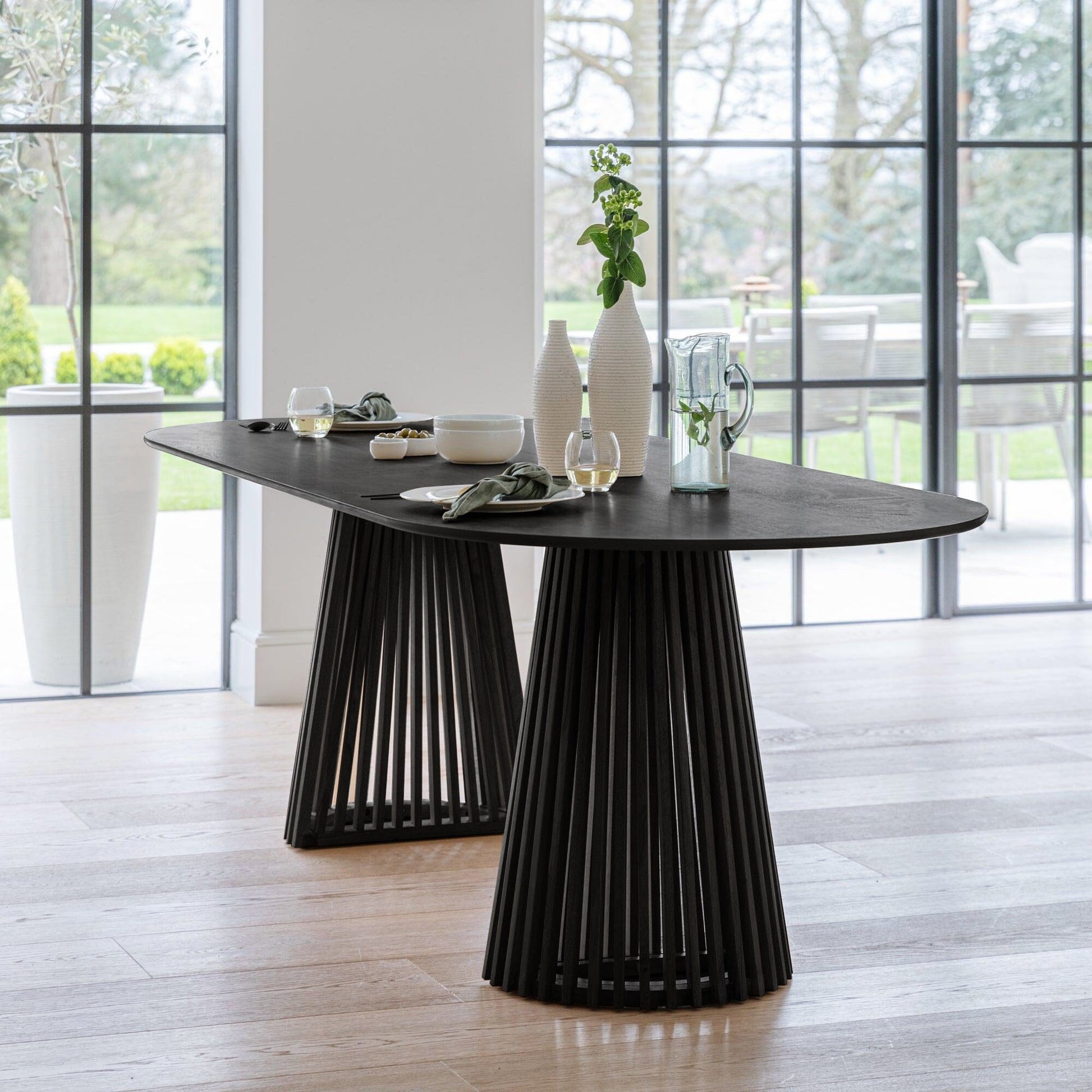 Willow 6 Seater Black Dining Table Set - Freya Sand Dining Chairs with Black Legs - Laura James