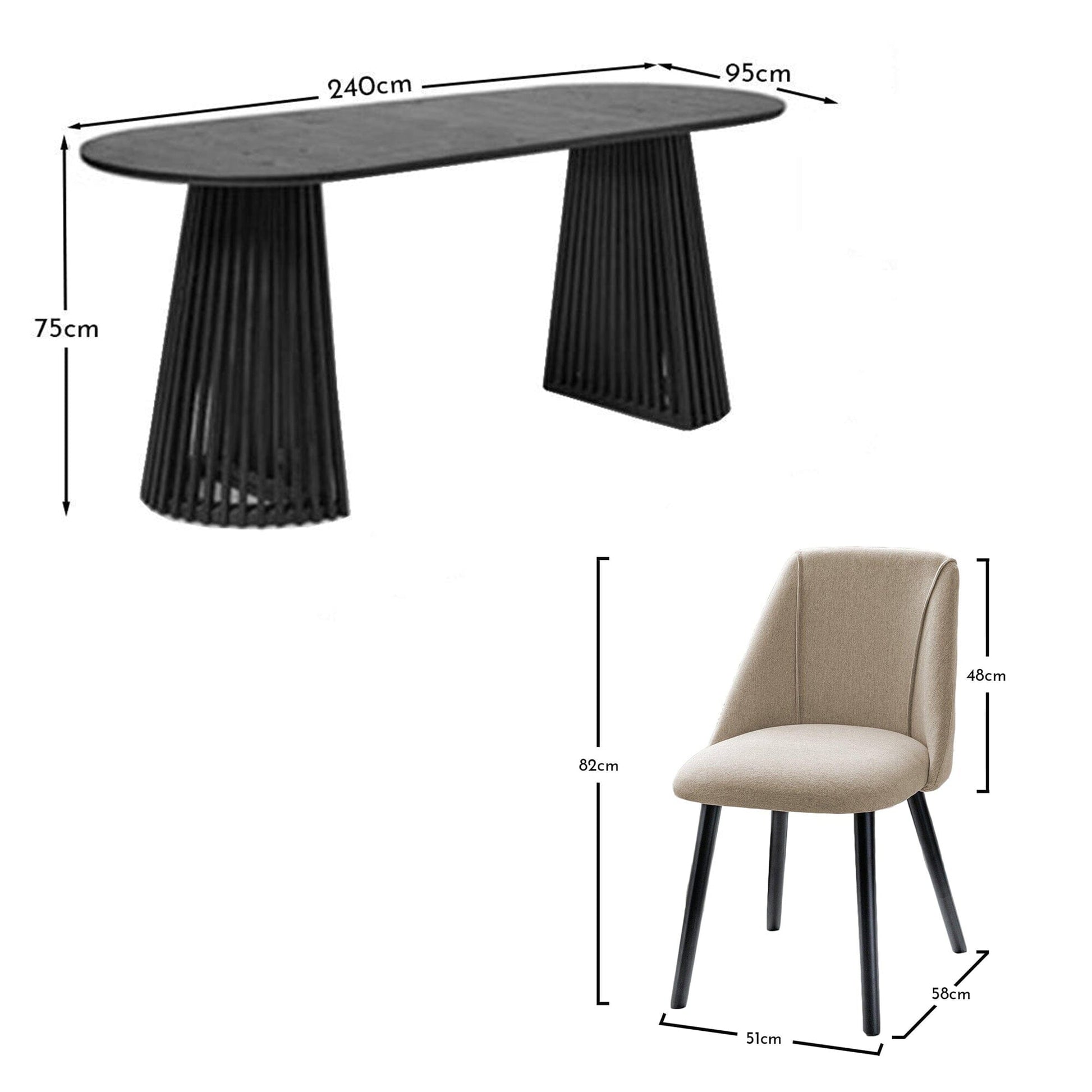 Willow 6 Seater Black Dining Table Set - Freya Sand Dining Chairs with Black Legs - Laura James