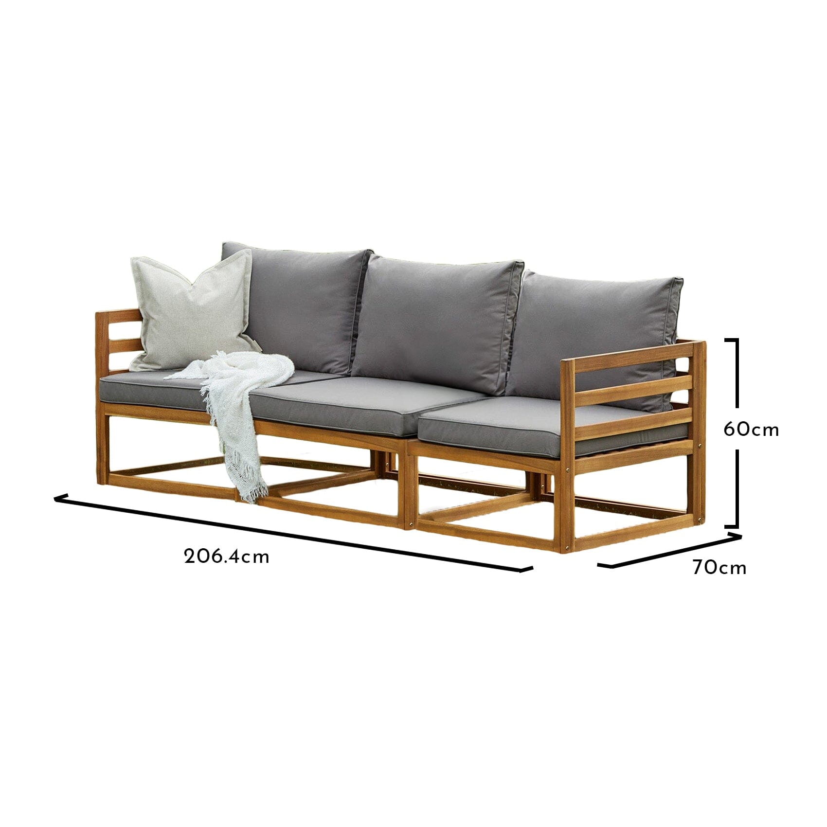 Rowan 3 Seater Outdoor Wooden Sofa Set With Cream Premium LED Parasol - Laura James