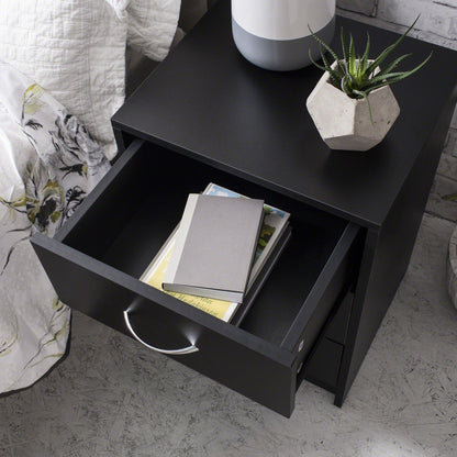 Black Bedside Tables Cabinet - 3 Drawers - Laura James