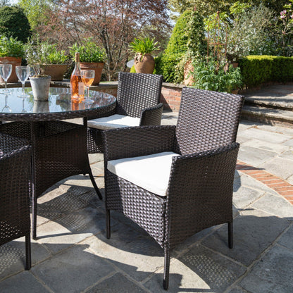 4 Seater Rattan Round Dining Set with Parasol - Brown - Rattan Garden Furniture - In Stock Date - 30th June 2020 - Laura James