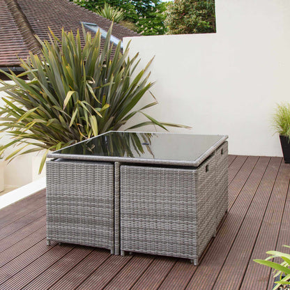 8 Seater Rattan Cube Outdoor Dining Set with Parasol - Grey Weave - Laura James