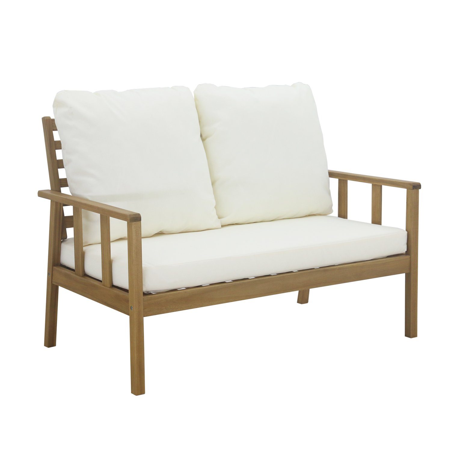 Harrelson outdoor sofa set with cream lean over parasol - solid wood and Natural