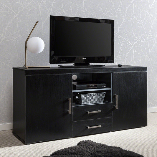 TV Stand Cabinet Unit Cupboard – with drawer and shelves (Black) - Laura James