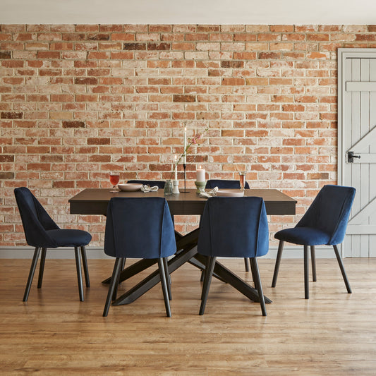 Amelia Black Dining Table Set - 6 Seater - Freya Blue Dining Chairs With Black Legs