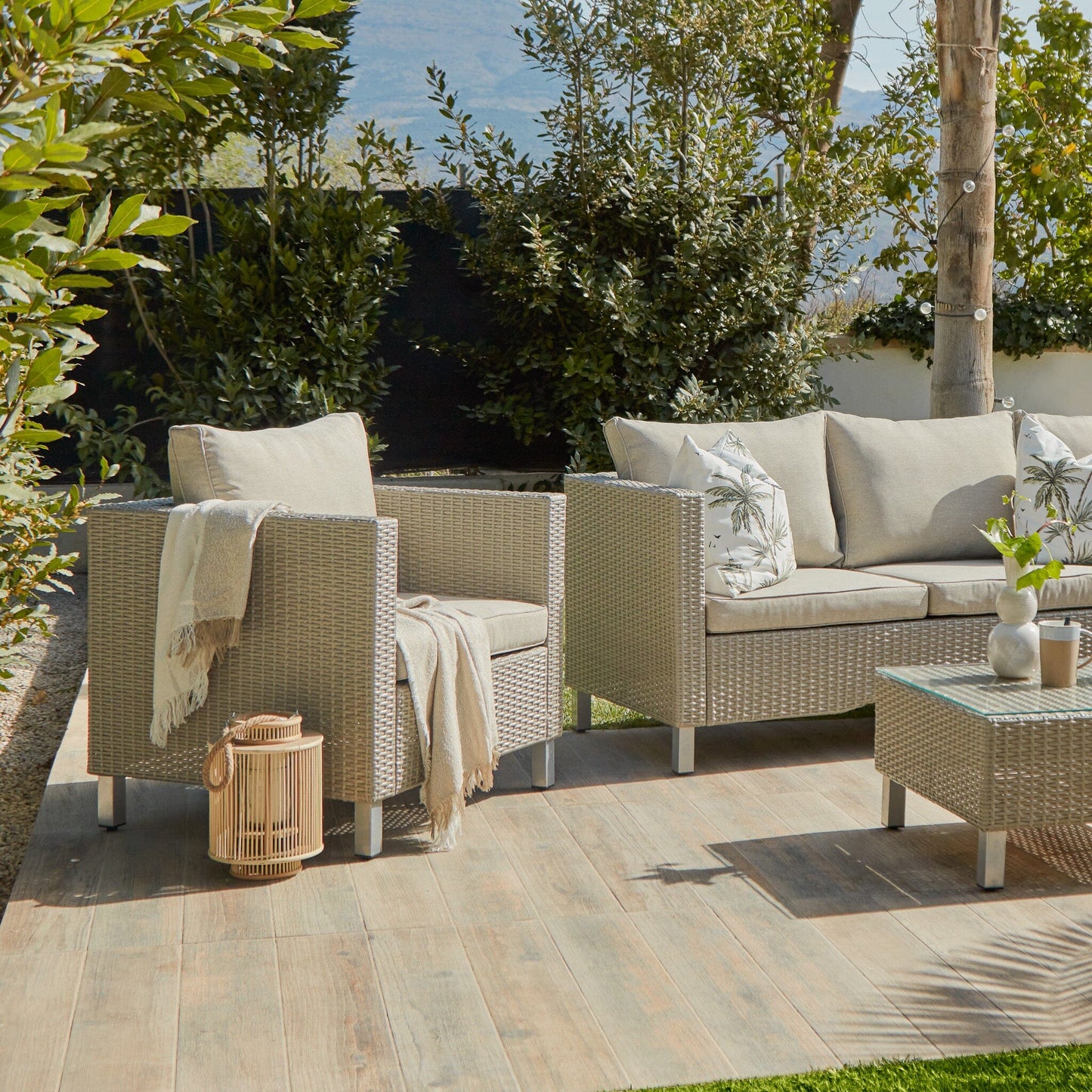 Aria Rattan Garden Sofa Set with Grey Parasol - Laura James
