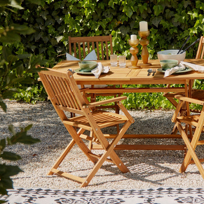 Ashby Outdoor 4 Seater Wooden Rectanglar Armchair Dining Set with Cream Parasol - 120cm - Laura James