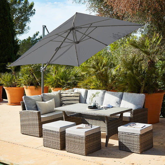Aston Sofa Dining Set Sofa Set Grey Polywood with Premium Grey Parasol - Laura James