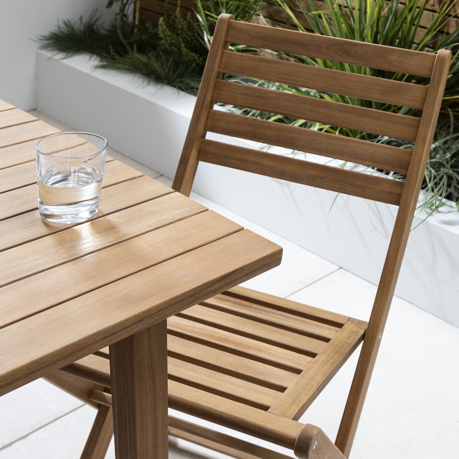 Ackley wooden garden furniture – 4 seater outdoor dining set with cream premium parasol - Laura James