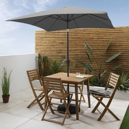 Ackley wooden garden furniture – 4 seater outdoor dining set with grey parasol - Laura James