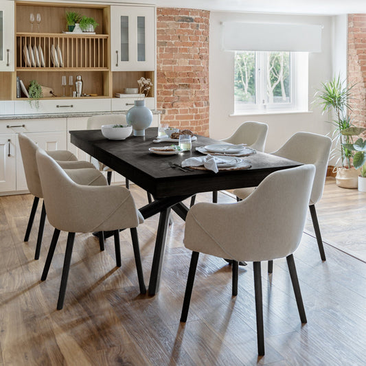 Amelia Black Extendable Dining Table Set - 6 Seater - Freya Grey Carver Chairs With Black Legs