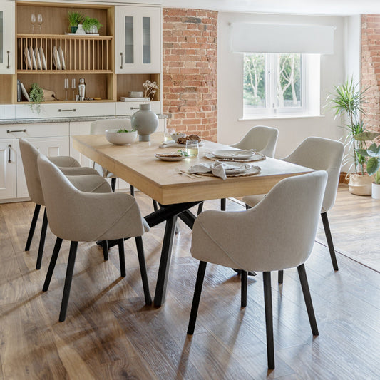 Amelia Whitewash Extendable Dining Table Set - 6 Seater - Freya Oatmeal Carver Chairs With Black Legs - Laura James