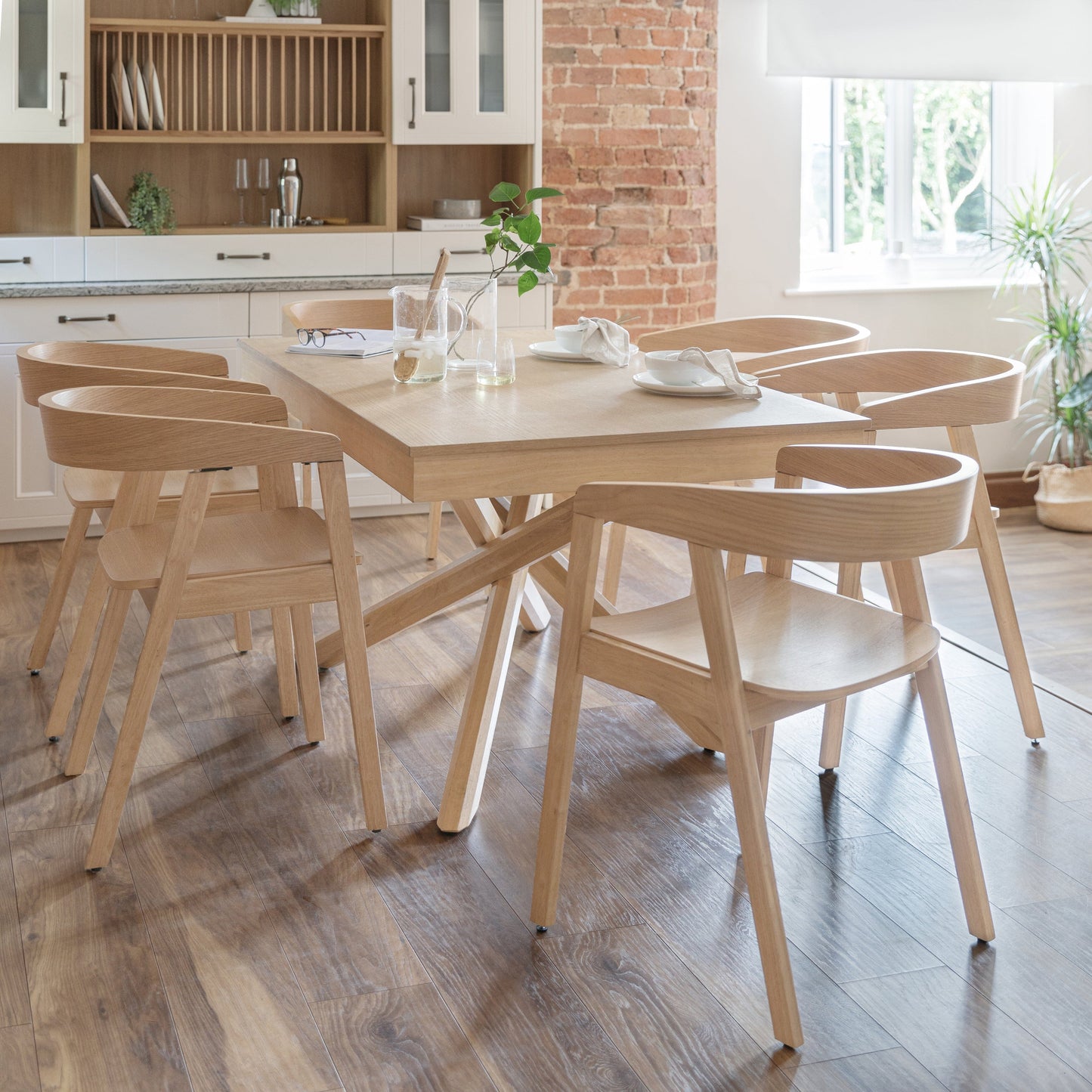 Amelia Whitewash dining table - 6 seater - Ella Pale Oak wooden chairs - Laura James