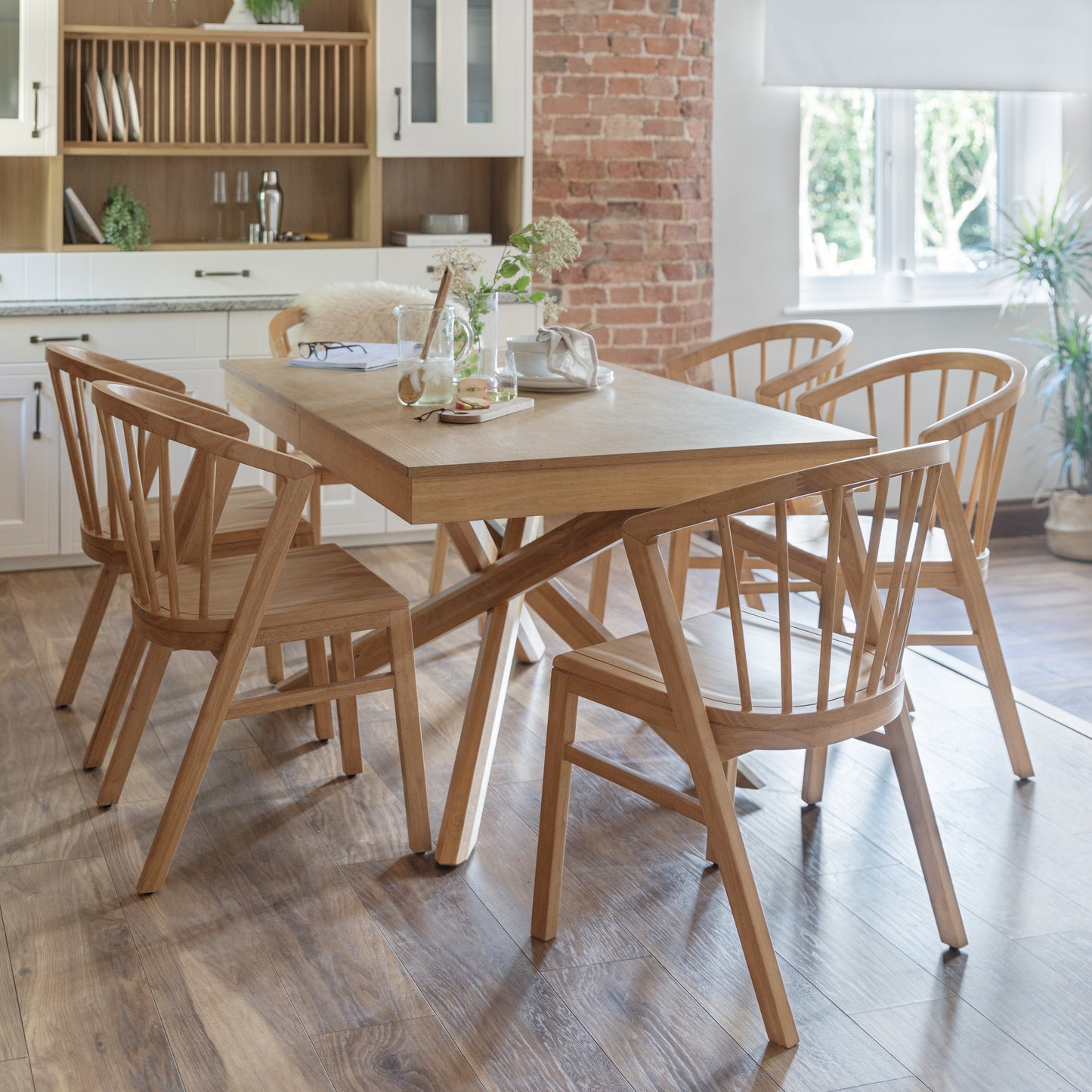 Amelia Oak Dining Table Set - 6 Seater - Oak Spindle Back Chairs