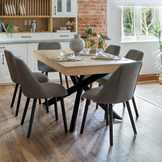 Amelia Whitewash Dining Table Set - 6 Seater - Freya Grey Dining Chairs With Black Legs