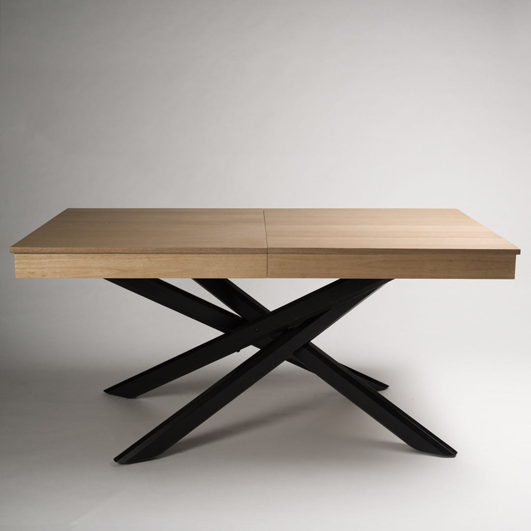 Amelia 8-10 seat extendable dining table - oak effect top with black legs