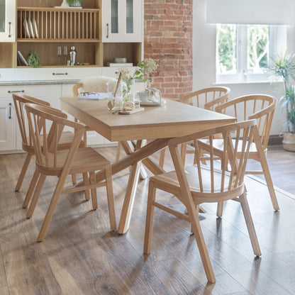 Amelia Whitewash Extending Dining Table Set - 6 Seater - Light Oak Spindle Back Chairs
