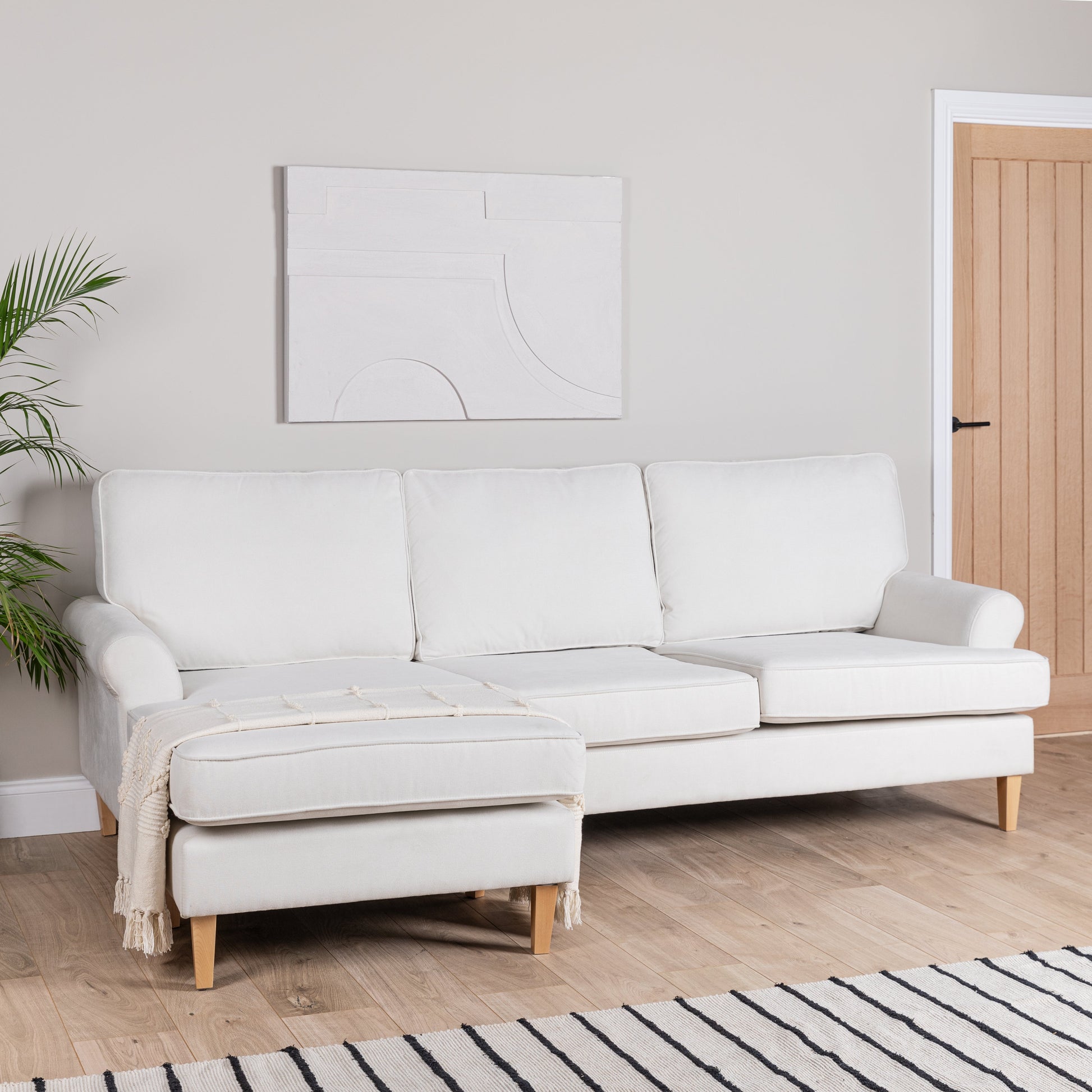 Annabelle corner sofa with chaise Natural Ivory with Dark Oak Legs