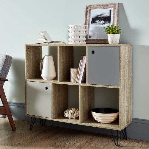 Anderson cube storage unit - Oak effect with grey cupboards