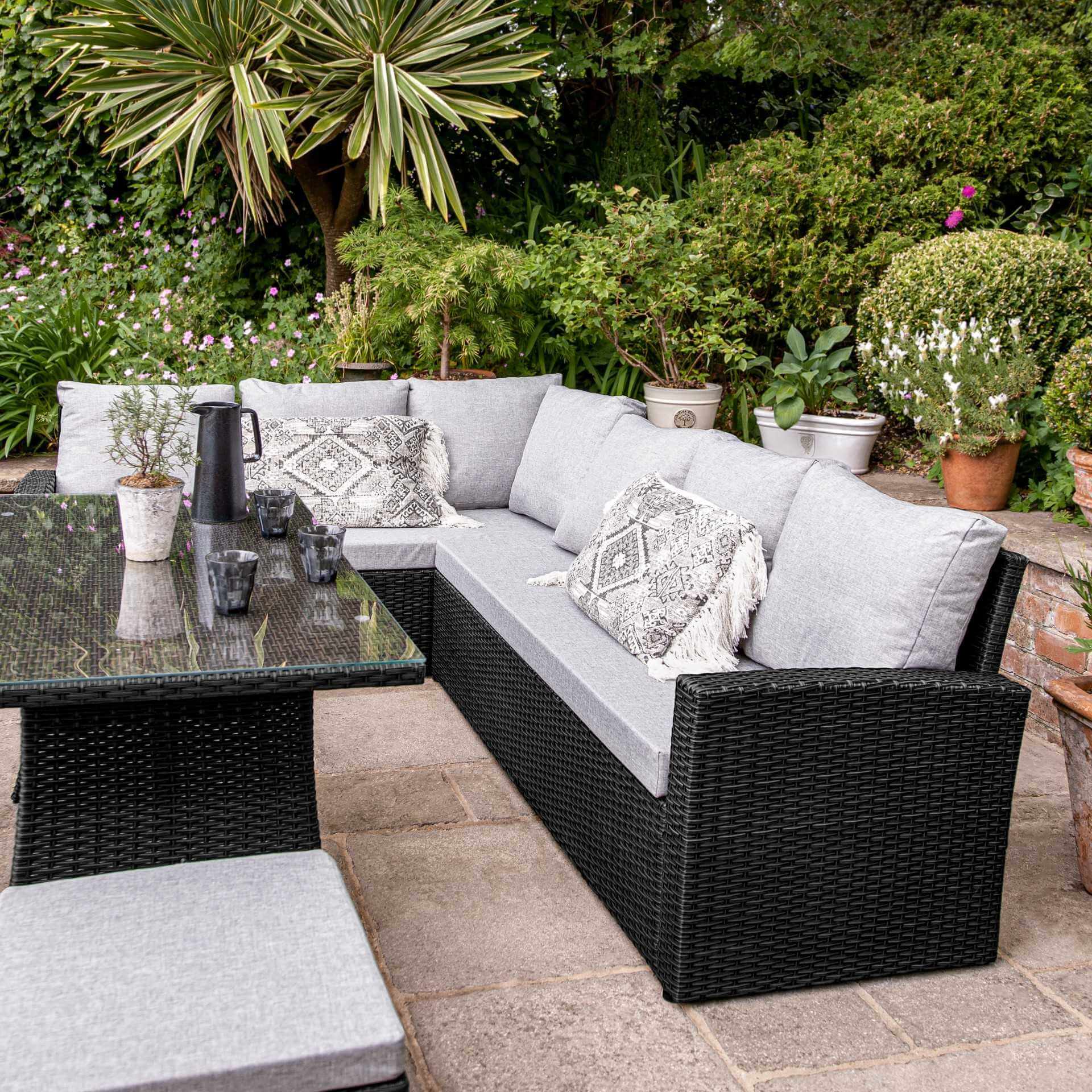 Black rattan corner on sale garden furniture