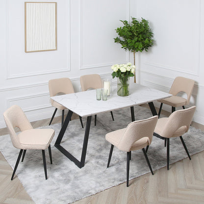 Atlas Marble and 6 Dolly Boucle Dining Chair