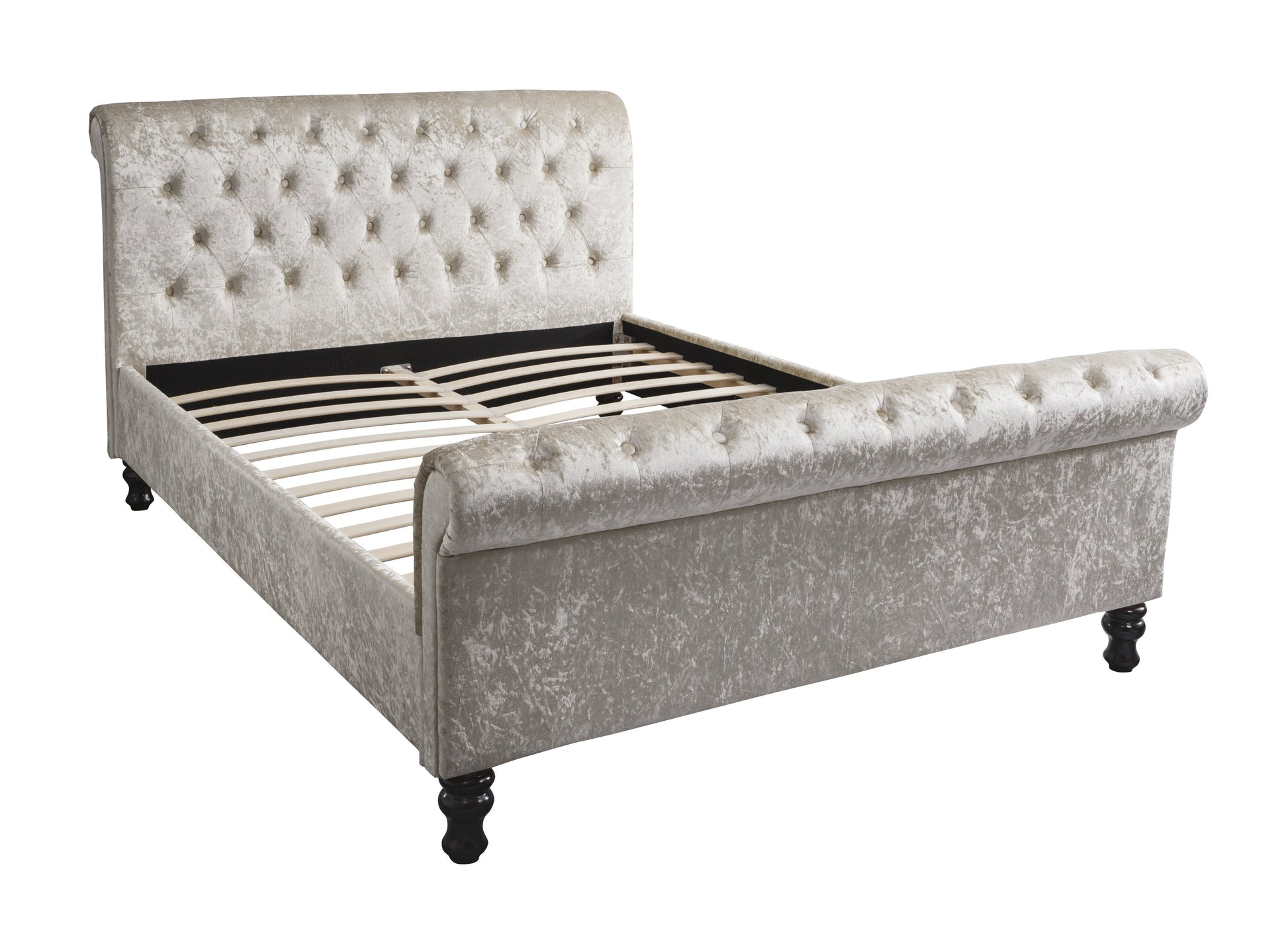 King Size Crushed Velvet Sleigh Bed and mattress set - Champagne - Laura James