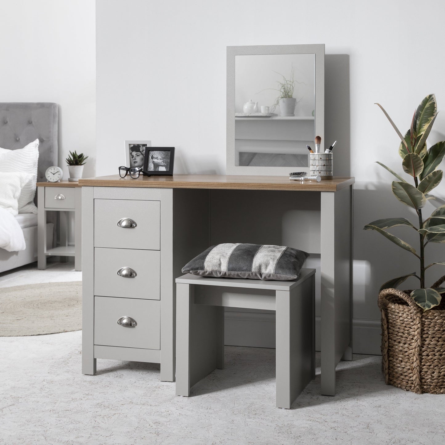 Bampton Dressing Table with Stool in Grey - Laura James