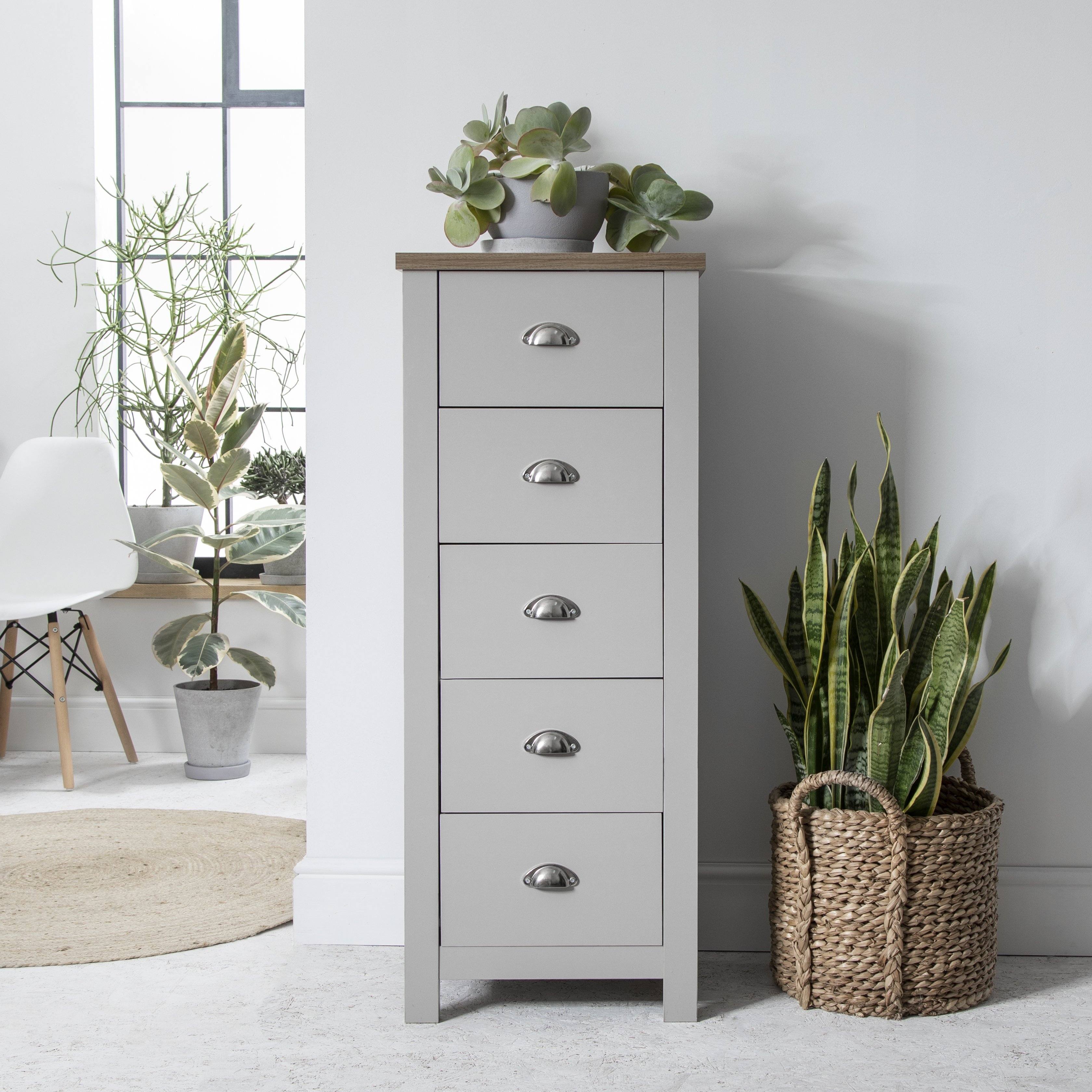 Grey tallboy store drawers