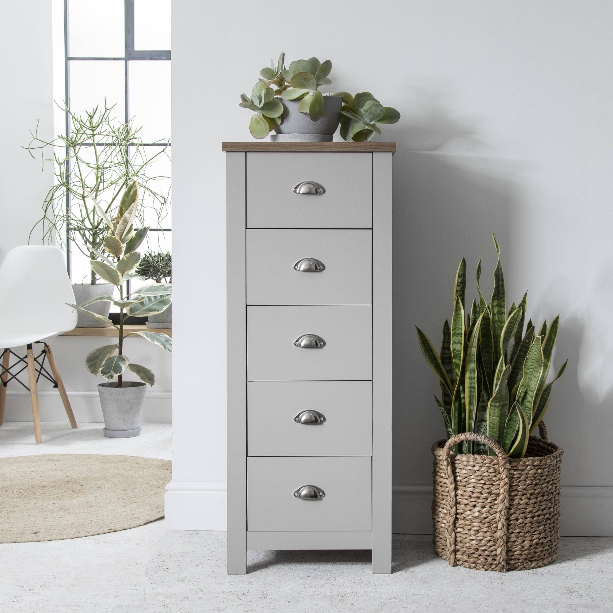 Tall Chest of Drawers in Grey - Tallboy - Bampton - Laura James