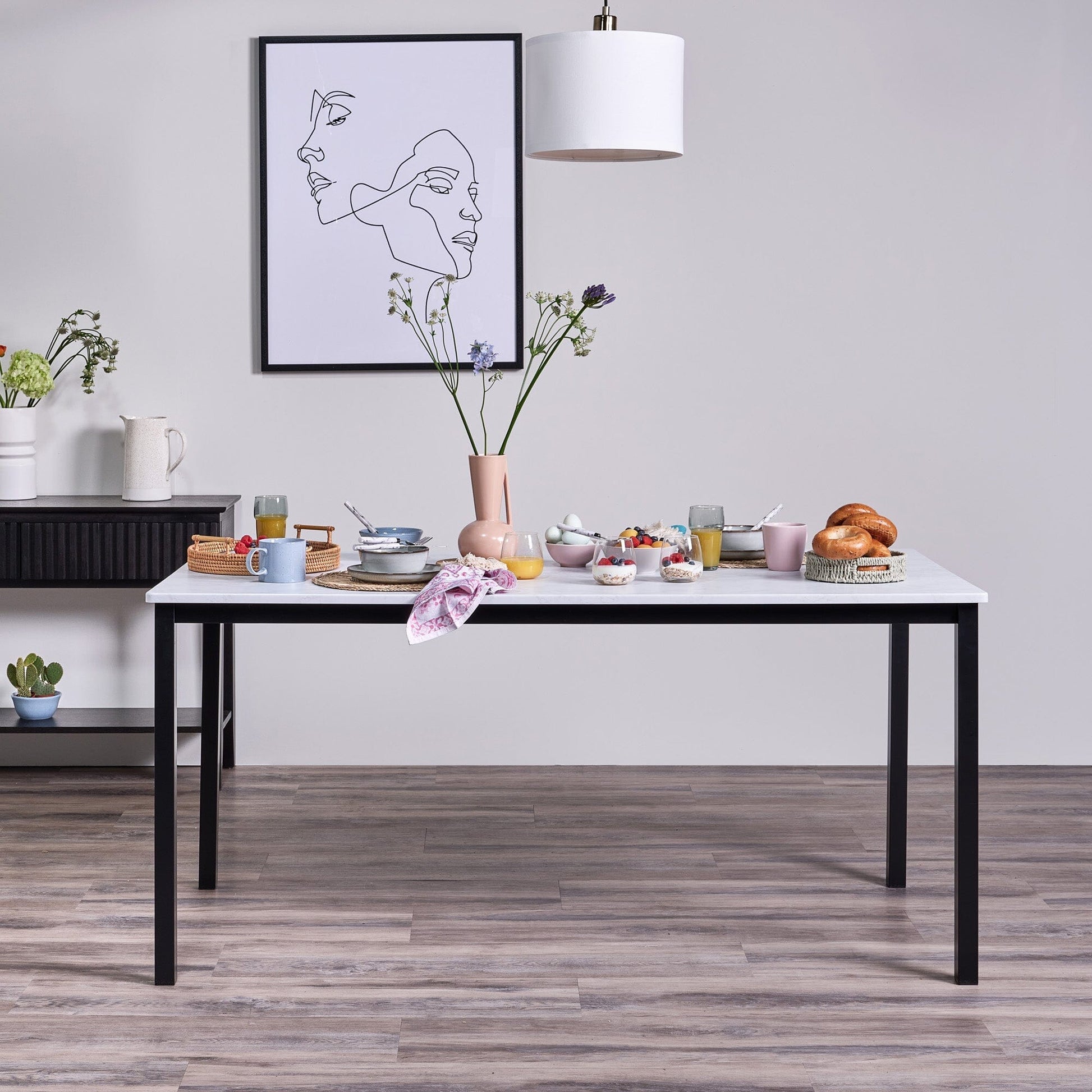Milo Marble Table effect Dining Table Set - 4 seater - Bella Teal Black