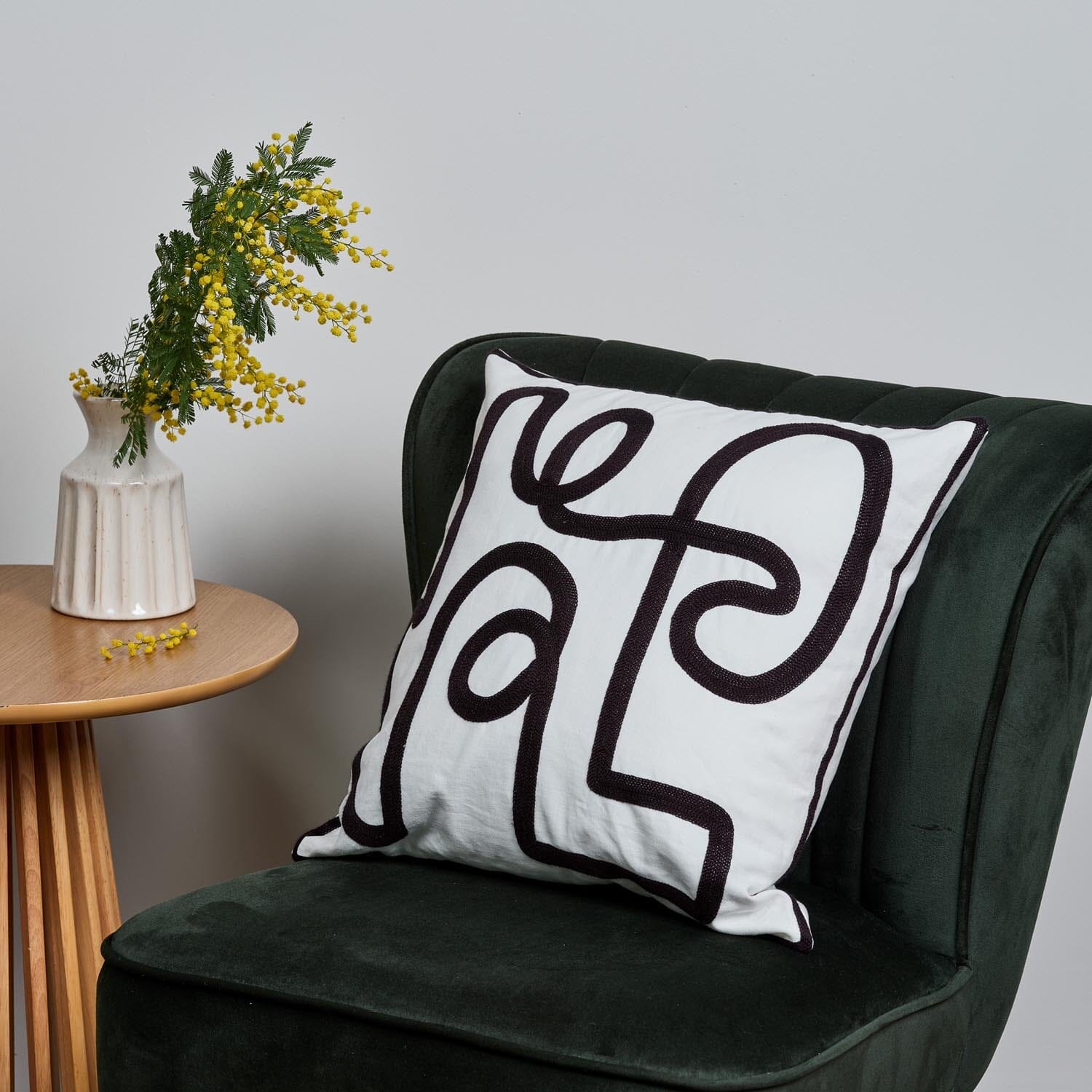 Black line embroidered cushion cover - Laura James