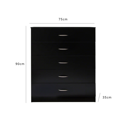 Essie tall 5 drawer chest of drawers - black