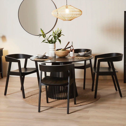 Willow Black Dining Table Set -  4 Seater - Black Ella Armchairs - 120cm