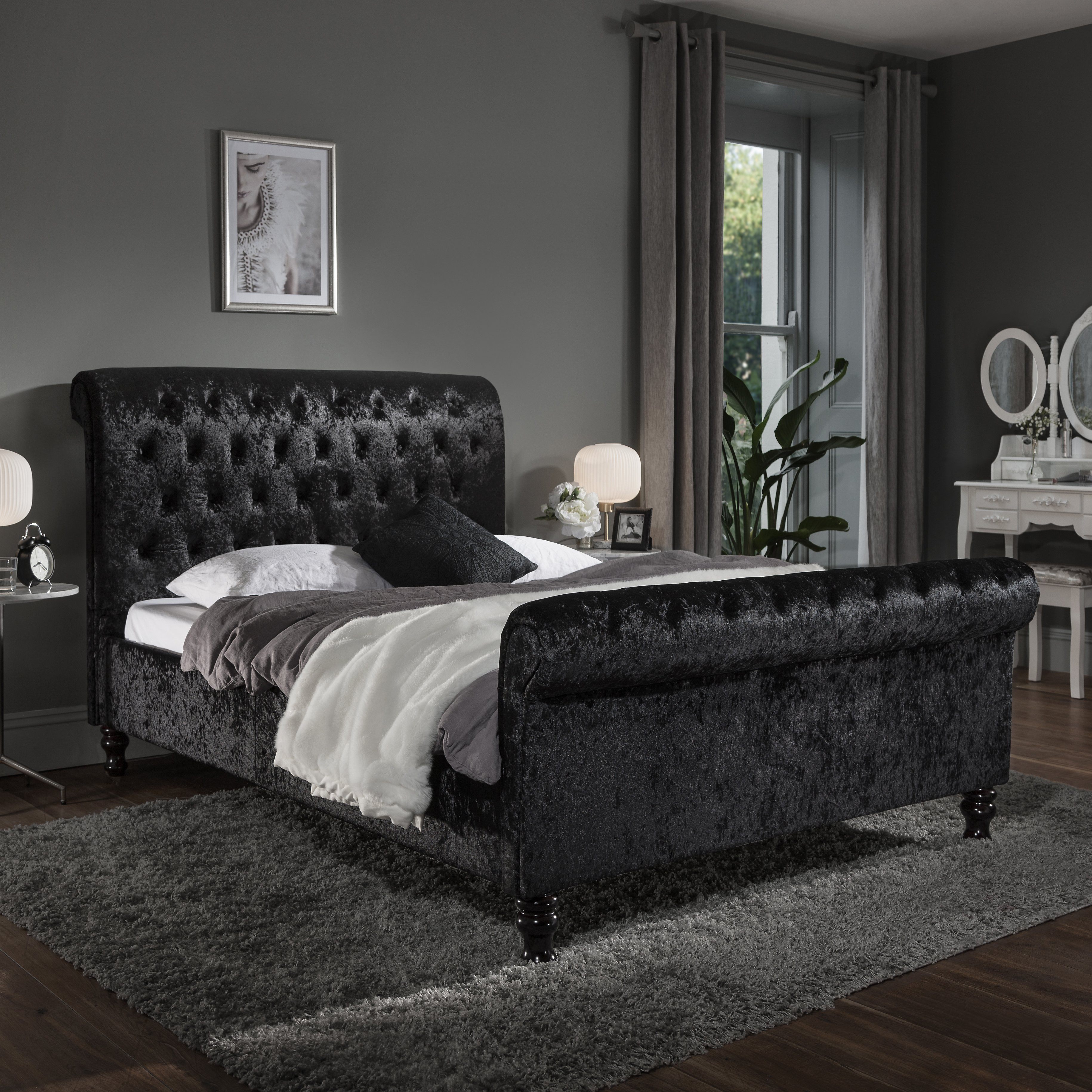 Black Crushed Velvet Sleigh Bed Frame King Size Laura James Ireland