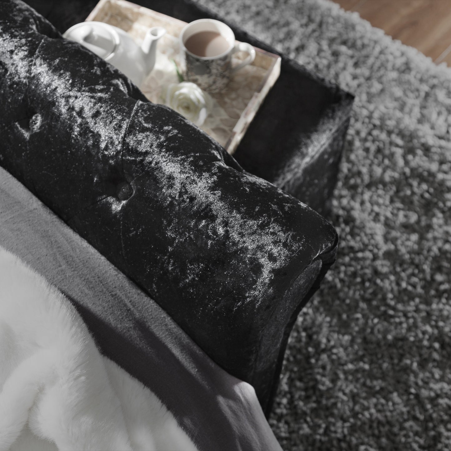 Black CrusheBlack Crushed Velvet king size Sleigh Bed and mattress set - Laura James