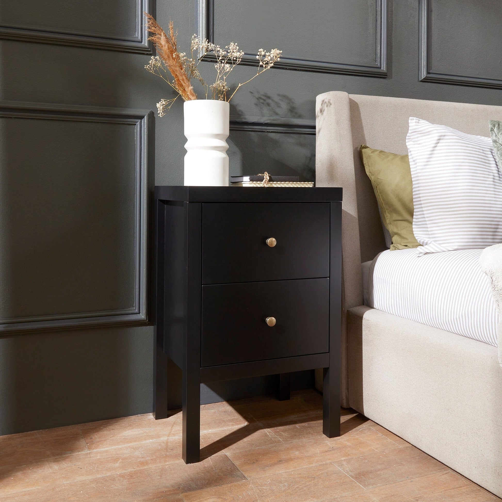 black bedside dresser Ktaxon 3-Drawer Dresser Pure Black with Metal Handles Bedside Night Stand Bedroom, Black