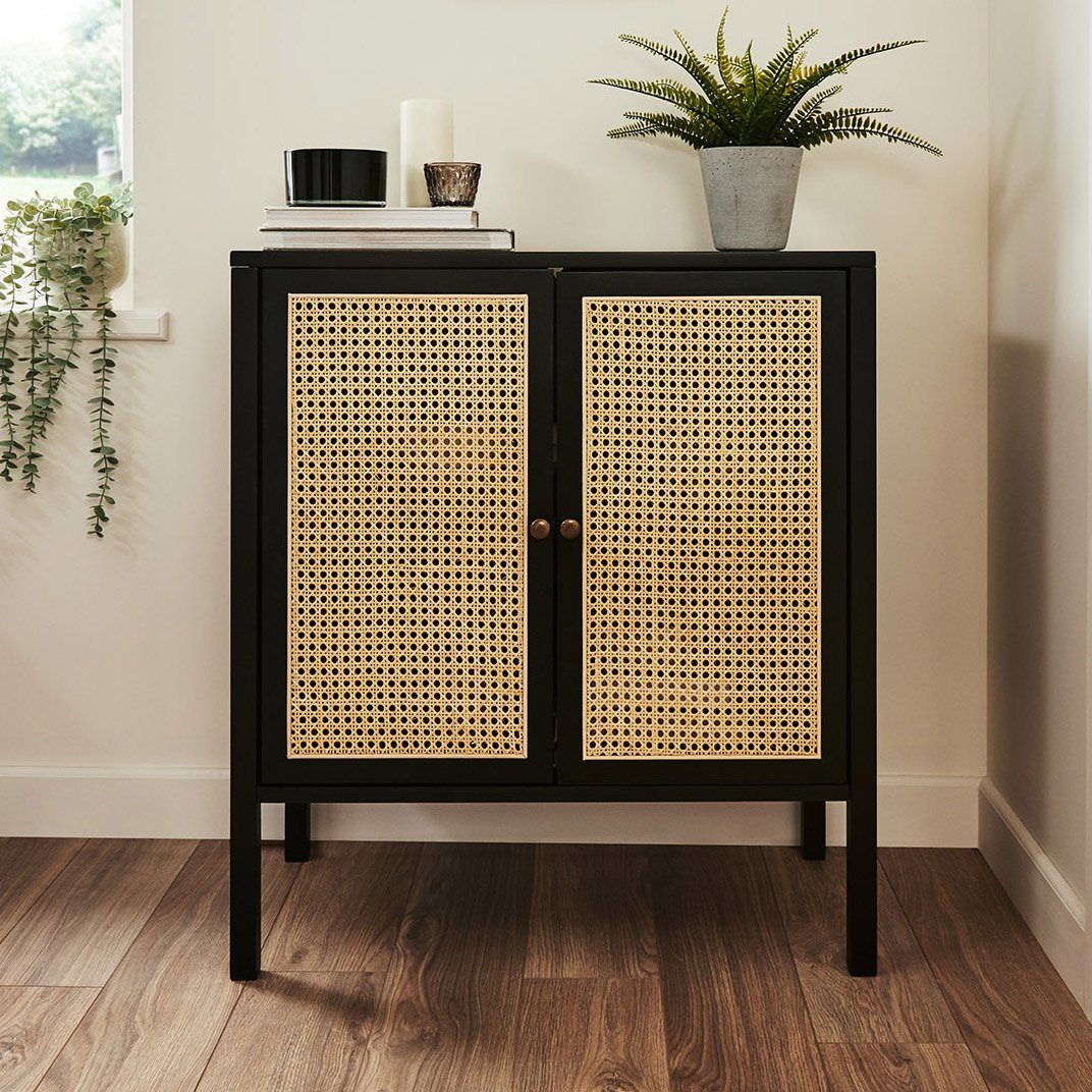 Charlie small sideboard - cane front - black - Laura James