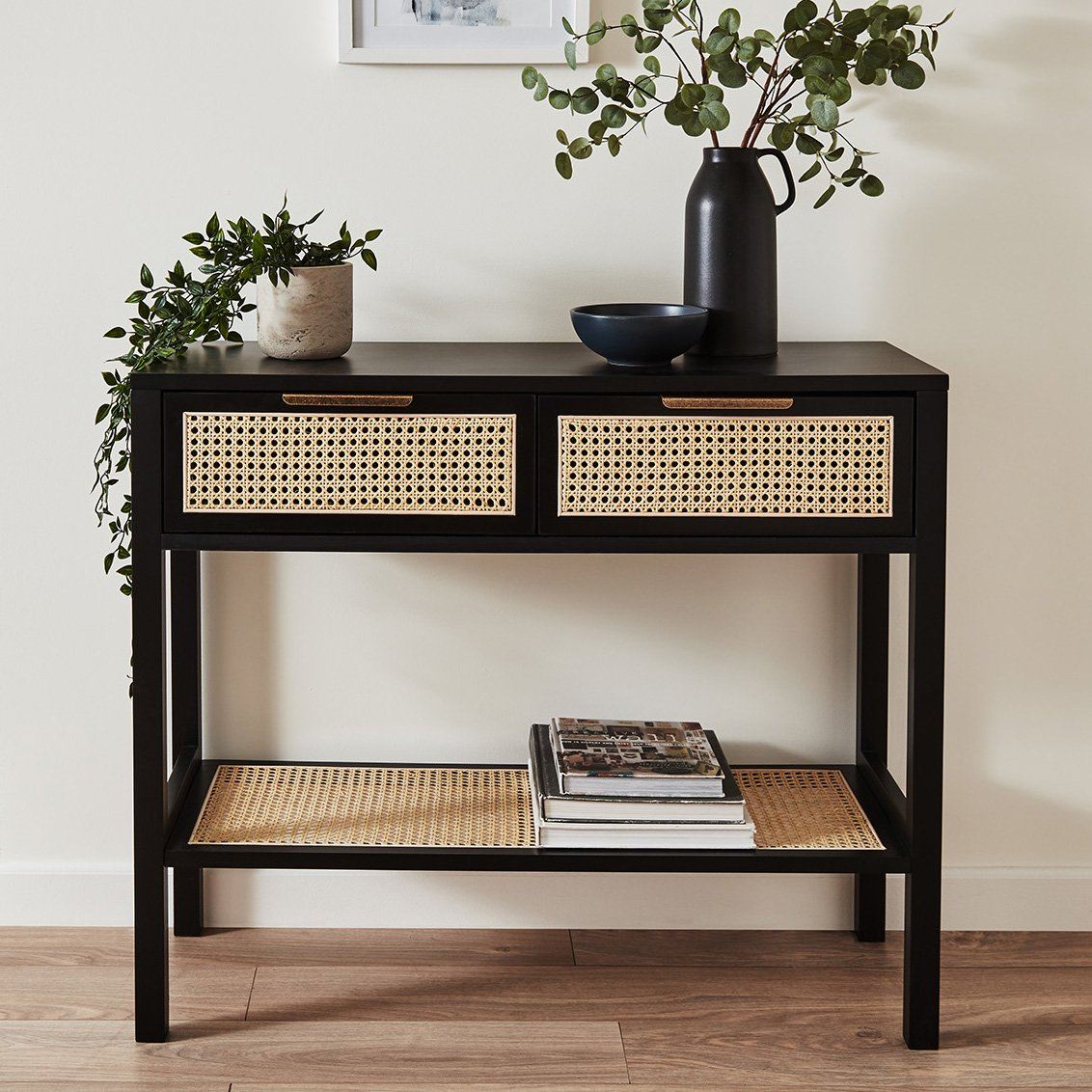 Charlie console table - cane front - black - Laura James