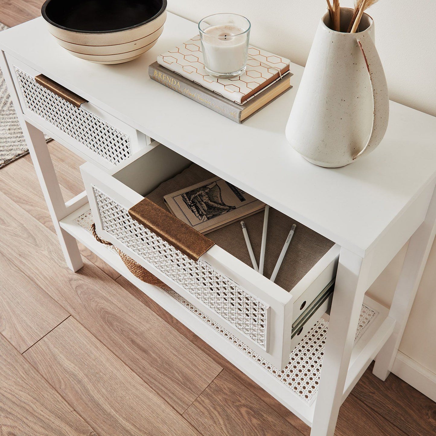Charlie console table - cane front - white - Laura James