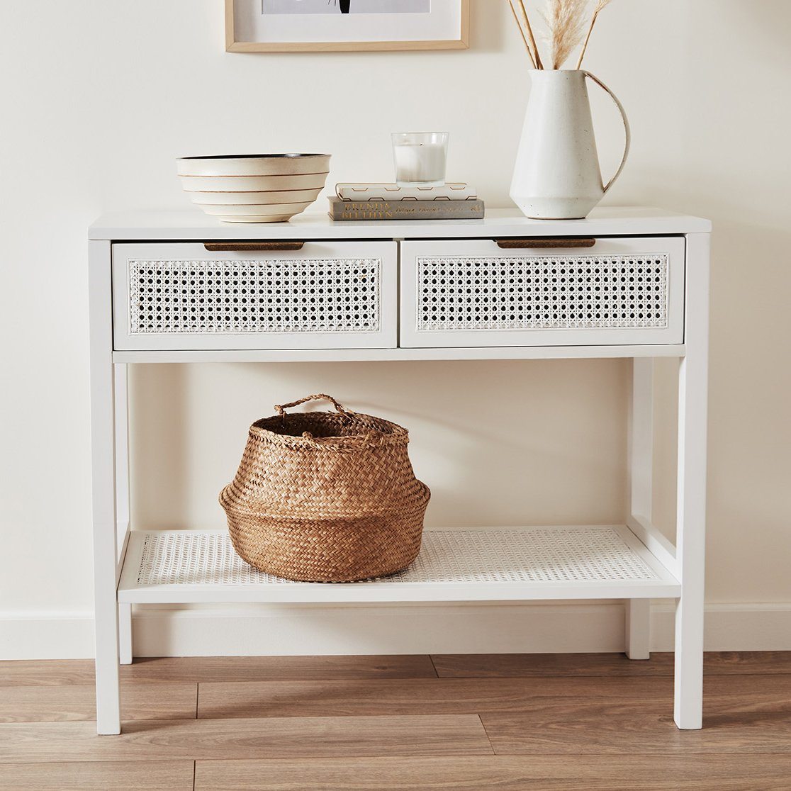 Charlie console table - cane front - white - Laura James