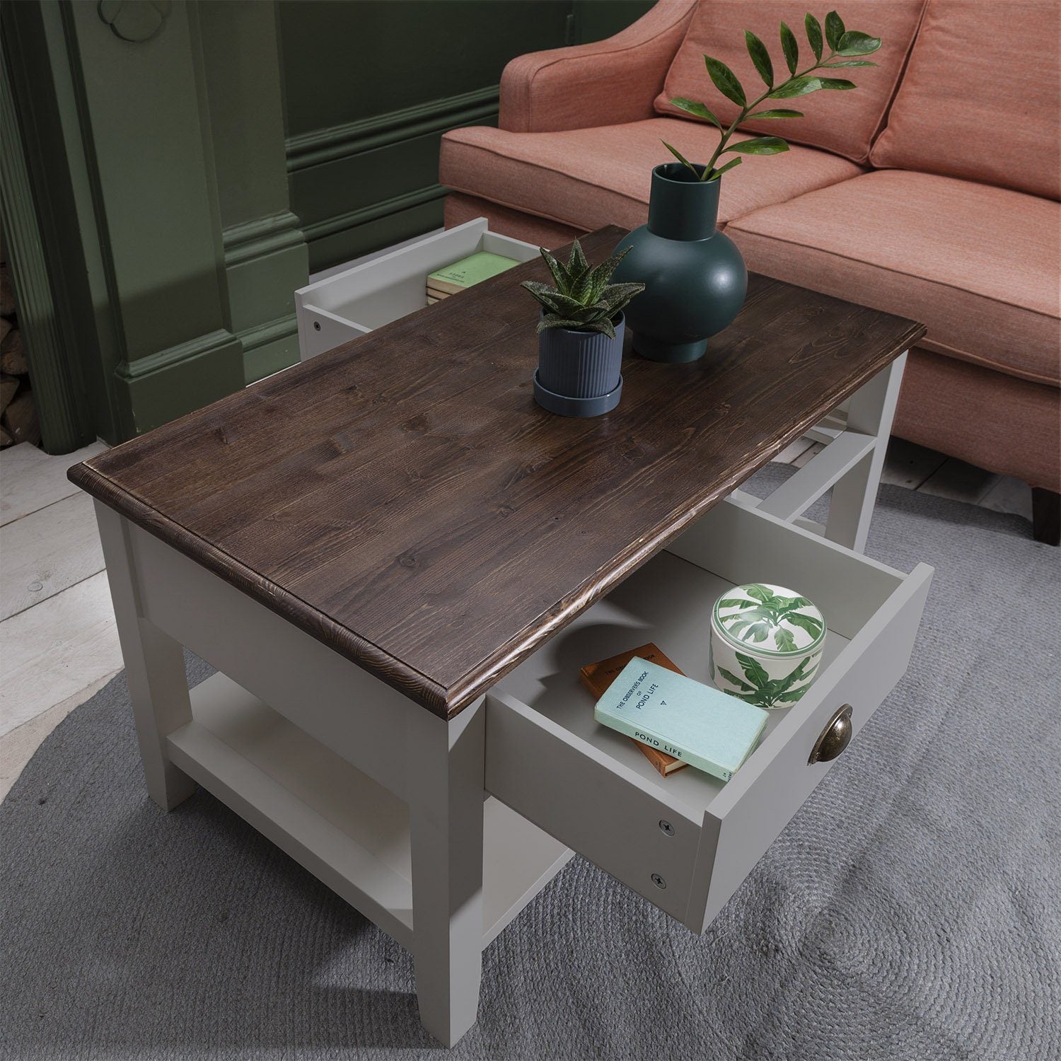 Grey Wooden Coffee Table with 4 Storage Drawers - Laura James