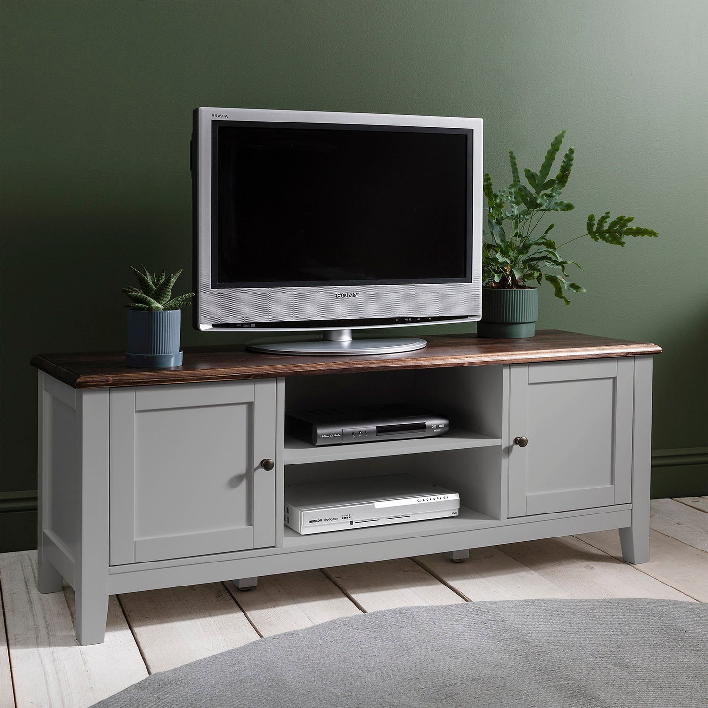 Grey Wooden TV Unit with storage - Chatsworth Cabinet - Laura James