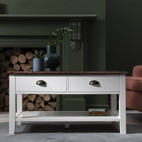 Chatsworth wooden coffee table - storage drawers - white