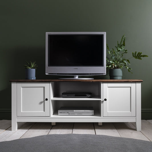 White Wooden TV Unit with storage - Chatsworth Cabinet - PRE-ORDER - IN STOCK – 19 - 20 SEPTEMBER - Laura James