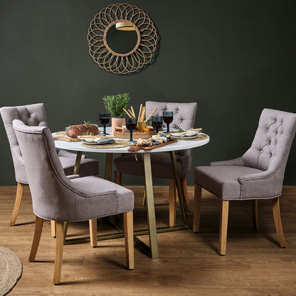 Clara marble effect round dining table - with gold frame