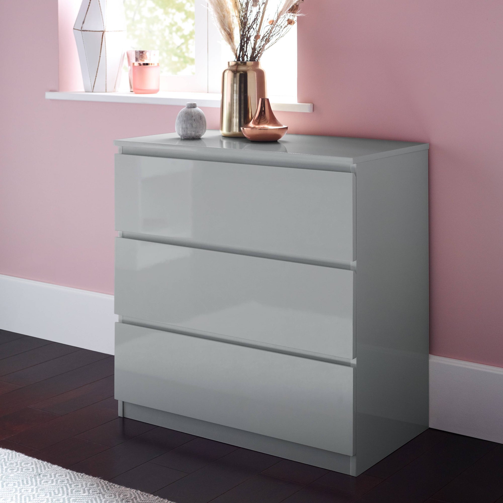 Clemmie high gloss chest of drawers - grey - Laura James