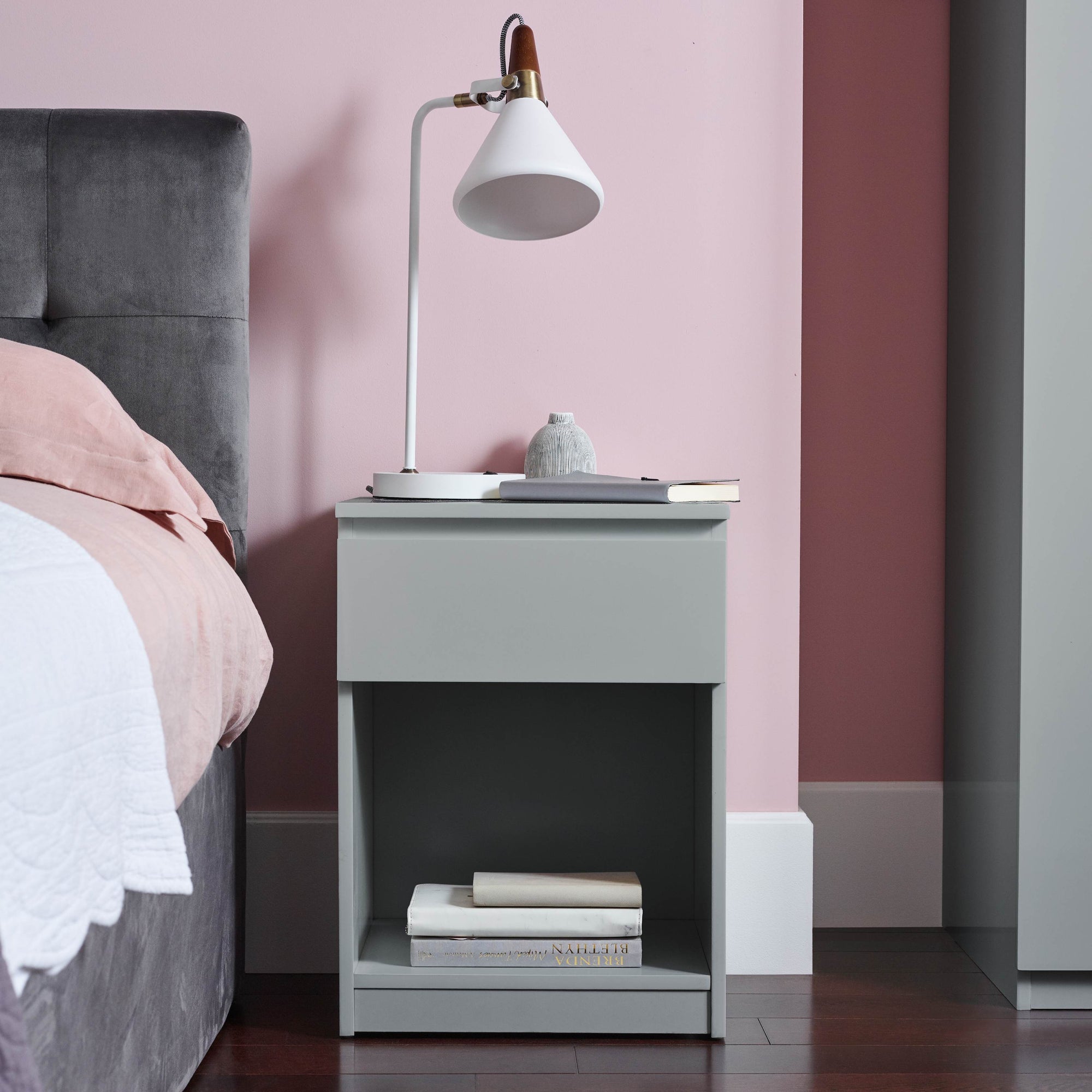 Clemmie high gloss bedside table - grey - Laura James