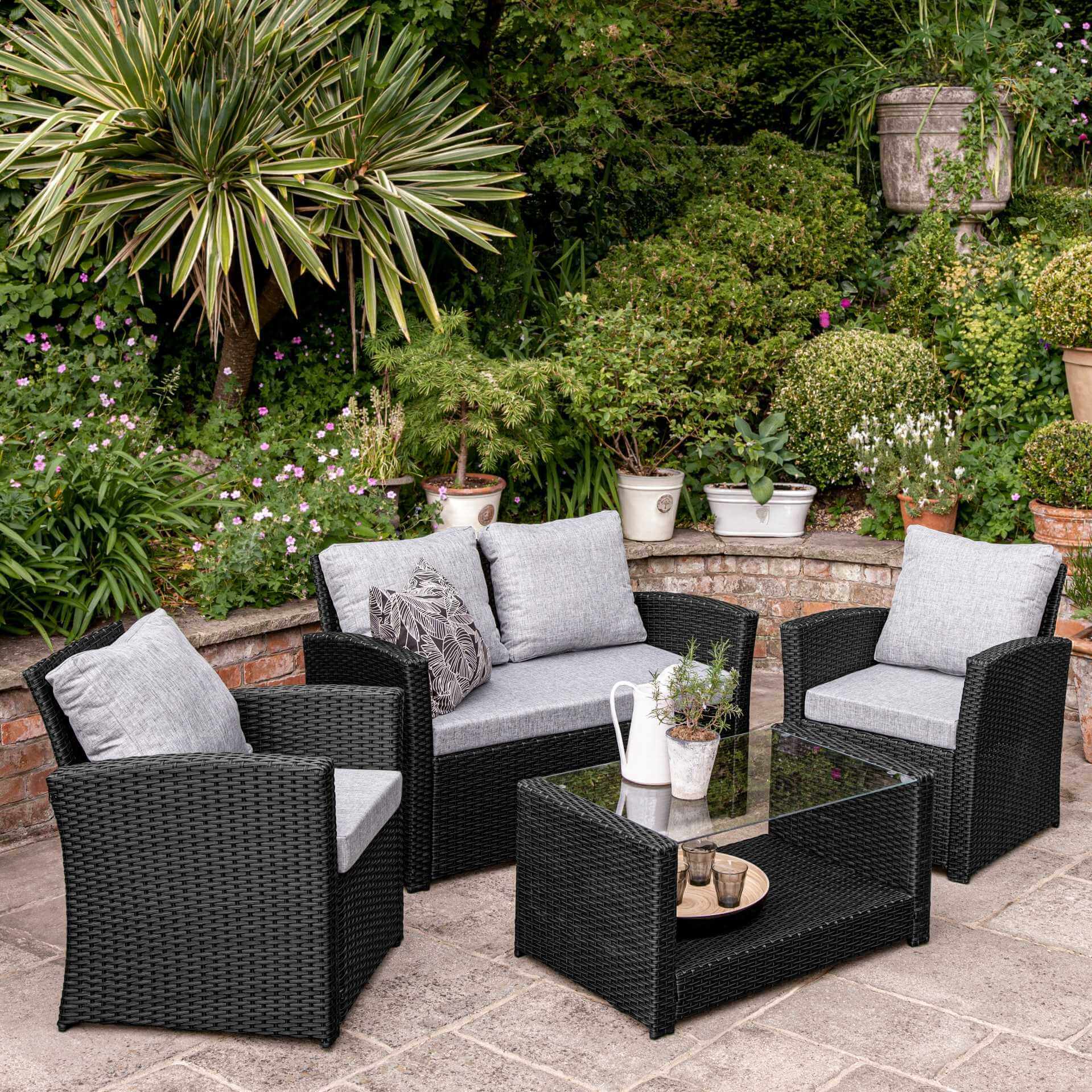 4 seater grey rattan on sale dining set with parasol